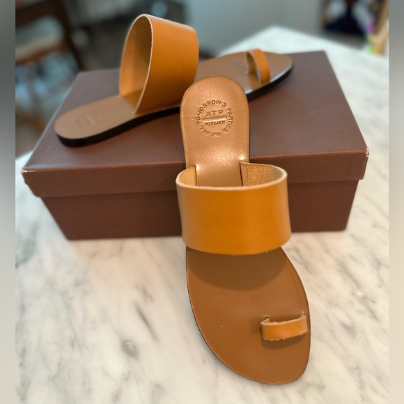 ATP Atelier BNWT NIB Astrid Leather Flat Sandals in Terra Brown - EU 38 - Picture 7 of 16